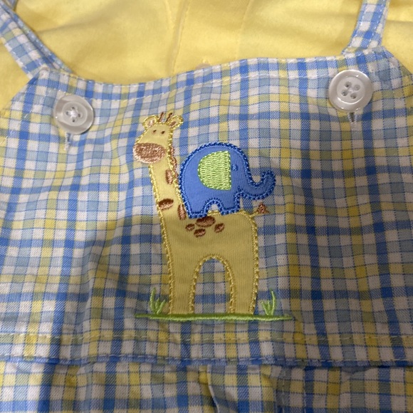 Starting Out boys 12 month plaid overalls and yellow polo w/ 2 buttons EUC - Picture 3 of 12